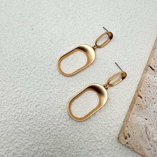 Stud Earrings for Women 14k Gold Plated Geometric Dangle Earrings Lightweight Minimalist Handmade Hammered Texture Oval Disc Drop Double-layer Big Hoop Dangle Earrings for Women - color: Double Hoop Link