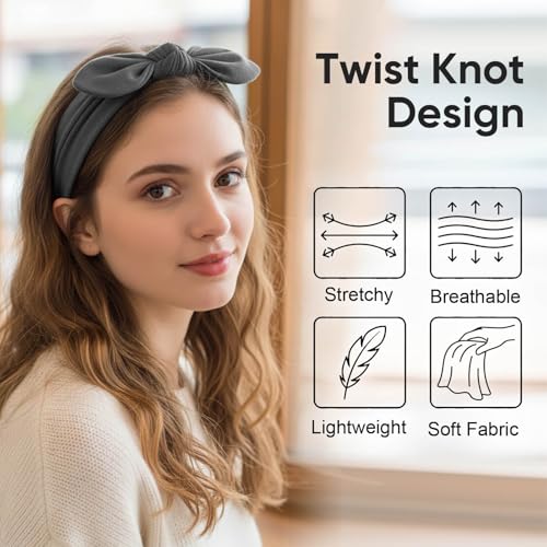 DRESHOW 8 Pack Headbands for Women Yoga Knotted Headbands Elastic Criss Cross Hair Accessories Sports Head Wrap Non Slip - color: 8 Pack: Rabbit Ears Bow B