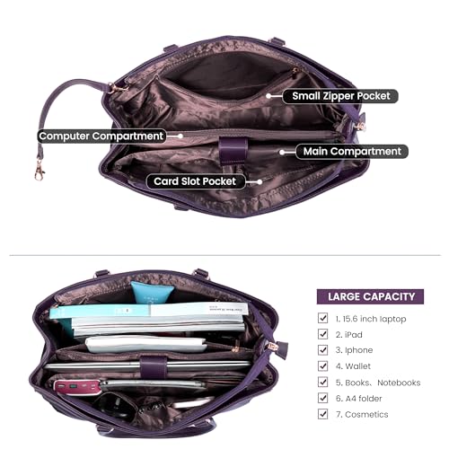LOVEVOOK Laptop Bag for Women 15.6 Inch Tote Bags Waterproof Leather Briefcase Computer Women Business Office Work Bag,Mulberries Purple - color: Mulberries Purple 15.6 Inch, size: 15.6 inch