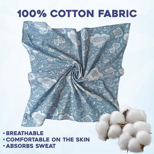 AVKA Studio 100% Cotton Bandanas for Women & Men, 2 Pack 20x20 Inch, 22x22 inch Hand Printed, Lightweight Cotton Handkerchief - color: Grayish Blue, size: 22 x 22 Inches Large