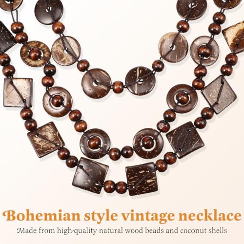 Happyyami 3- Layered Statement Necklace Womens Bohemia Choker Necklaces Multicolor Fashion Wood Bead Necklace