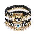 Colorful Heishi Surfer Bracelets Set for Women Stackable Clay Beaded Bracelets Disc Stretch Preppy Bracelets Smiley Face Friendship Bracelets Team Cheer Bulk Boho Summer Beach Jewelry Gift - color: Black and White