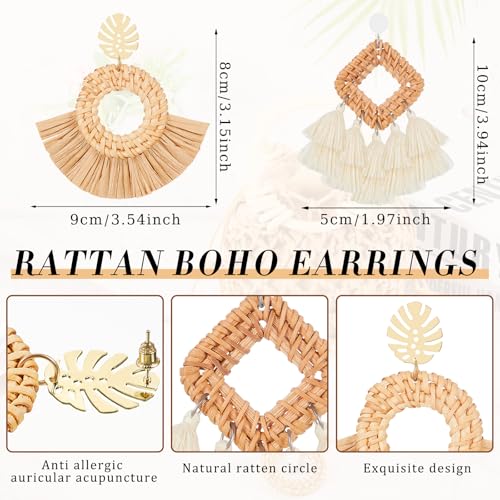 Sweetude Mini Clutch Tote Handbag 2 Pairs Rattan Earrings for Women Crossbody Bag Bohemian Woven Clutch Bucket Handbag - style: Style