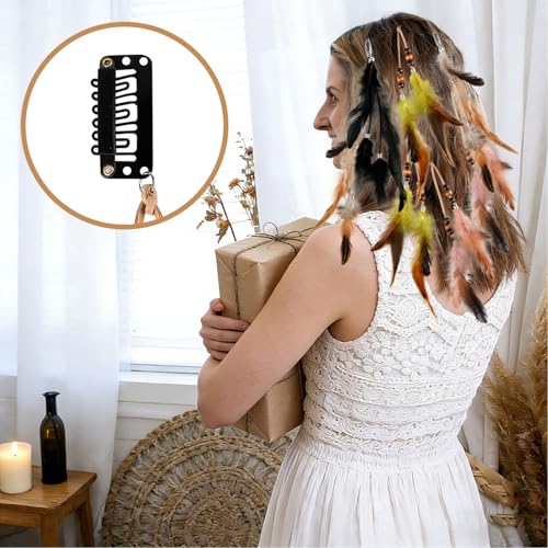8Pcs Feather Hair Clips bohemian Hippie hair Extensions gypsy hair accessories Indian Tassel Feathers Beads for Festival Headwear Halloween Cosplay Carnival Party (Mix Colors)