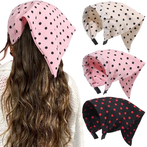 HAIMEIKANG Floral Bandana Headbands for Women Boho Hair Bandanas Scarf Triangle Kerchief Hair Bands Vintage Head Scarf(Black+Pink+Beige) - color: Black+Pink+Beige