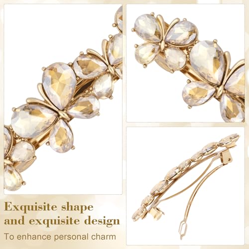 Joez Wonderful Rhinestone Hair Clips, Bridal Hair Accessories for Women, Sparkly Crystal Hair Pins, Fancy Hair Barrettes for Wedding, Bride, Long Hair (Champagne Butterfly, 1 Pcs) - color: Butterfly Champagne