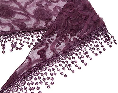 Cindy & Wendy Floral Embroidered Lace Triangle Scarf for Women - color: Purple