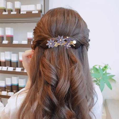 2 PACK Rhinestone Hair Clips Barrettes for Women, Purple Vintage Rhinestone Hair Clips Sparkly Crystal Clips Flower Small Hair Barrettes Fancy Wedding Hair Accessories for Women Girls Bridal - color: Purple