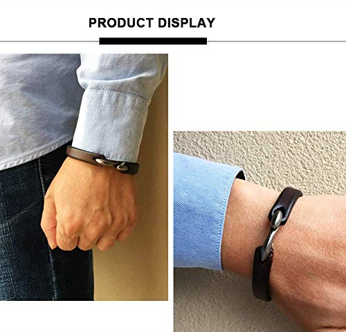 Mens Genuine Leather Bracelet - Handmade Adjustable Leather Cuff Bracelet punk Style leather wrap Wristband for Men - color: S-Hook Brown