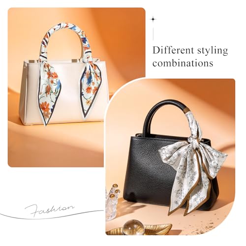GERINLY 2 PCS Neck Scarf for Women, Long Purse Scarf for Handbags, Narrow Hair Scarves, Bag Charm Accessories Headband - color: Beige