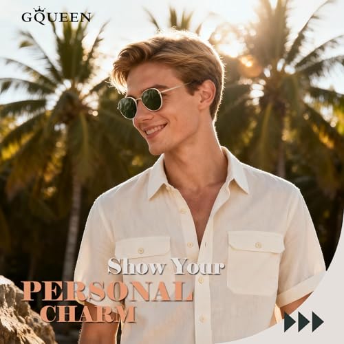 GQUEEN Retro Round Polarized Sunglasses Womens Men Spring Hinge Metal Frame Trendy Hippie Oval Sun Glasses Shades UV400 - color: 2 Gold Black & Gold Green