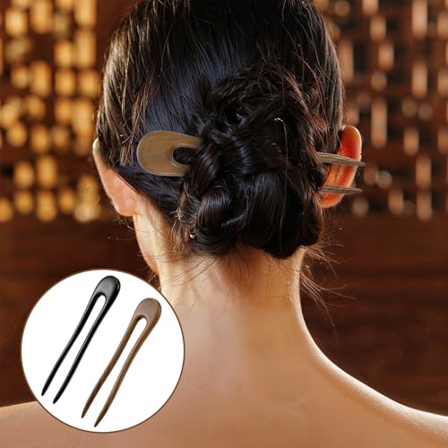 2 Pack U Shaped Hair Pins with Two Prongs Hair Clips for Buns, Wooden Hair Forks, French Hair Pin, Wooden Hair Fork for Women, Valentines Wedding Prom Decorative accessories