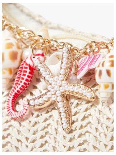 MakeMeChic Women's Straw Beach Purse Seashell Beaded Shoulder Handbags Summer Vacation Bags - color: Multicolor F