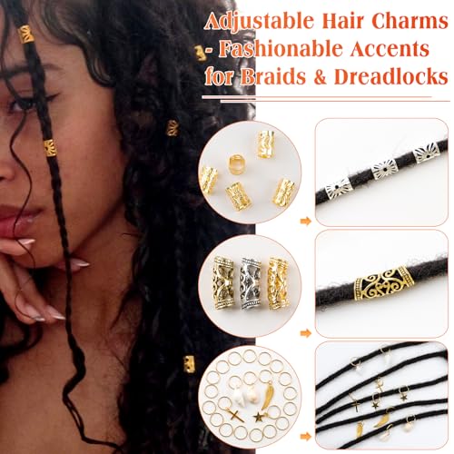 159 Pcs Hair Jewelry for Braids,16 Styles Dreadlock Accessories, Adjustable Metal Hair Clips, Hair Cuff Rings Star Wing Shell Braiding Decorations for Women - color: Mixed color-159pcs