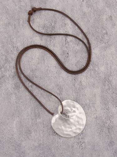 GelConnie Leather Necklaces Turquoise Long Boho Necklaces for Women Brown Chunky Circle Pendant Chocker Necklace Gold Sweater Necklace - style: Boho Ring Necklace