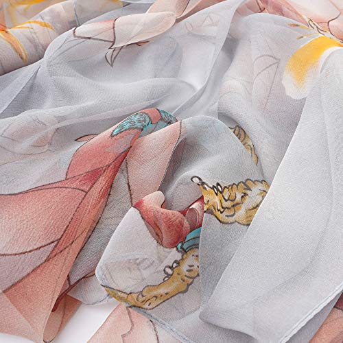 YOUR SMILE Ladies/Women's Lightweight Floral Print/Solid Color mixture Shawl Scarf For Spring Summer season - color: Pink/Grey Painting
