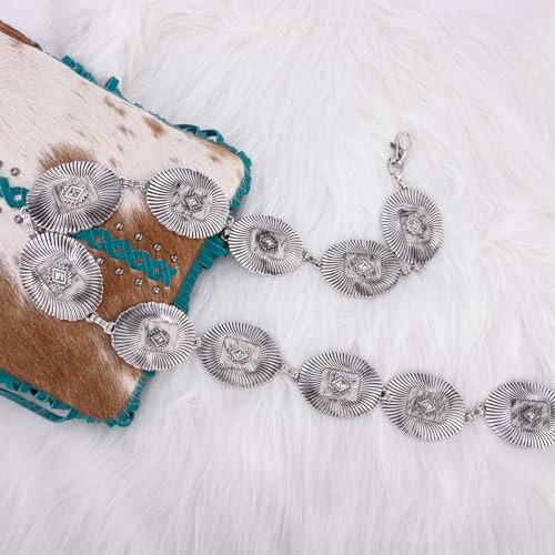 Montana West Rustic Couture's Large Western Concho Metal Belts for Women Cowgirl - color: Bright Silver