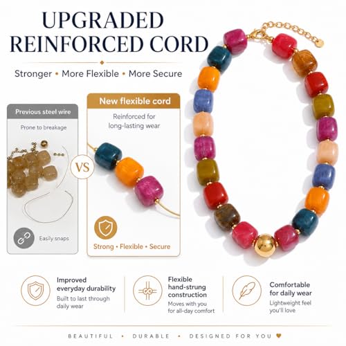 Mchic Colorful Beaded Choker Necklace for Women: Boho Large Square Acrylic Beaded Necklace Stainless Steel Adjustable Surfer Beach Strand Necklaces Summer Handmade Jewelry Gift for Women - color: Blue-Silver