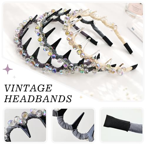 3 Pack Spiked Crystal Beaded Headbands for Women, Sparkly Gothic Crown Hairbands, Chunky Non-Slip Spiky Hair Hoops, Edgy Punk Hair Accessories for Music Festivals Concerts Rave - color: Spiked Crystal