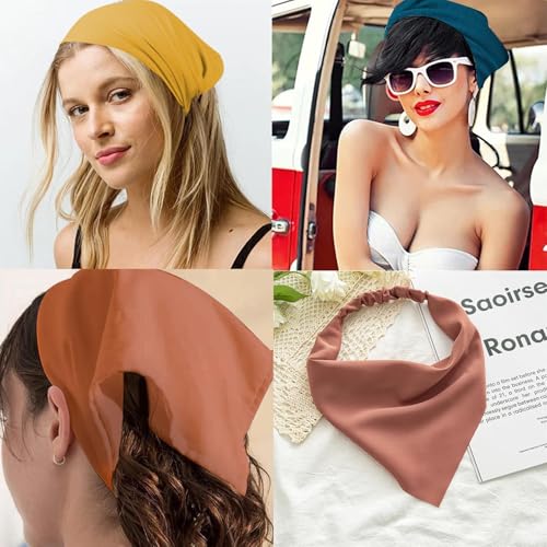 6 Pack Hair Scarf Headband for Women, Elastic Boho Triangle Bandana Head Scarves Hair Accessories