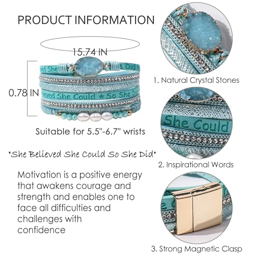 Artilady Leather Wrap Bracelets for Women - Pearl Bracelets Handmade Clasp Bangle Bracelet with Beads Jewelry Gift for Women and Mother - style: So She Did, Blue
