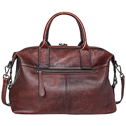 Iswee Genuine Leather Satchel Tote Bag Top Handle Handbag Designer Shoulder Bag Large Capacity Cross Body Bag - color: Coffee