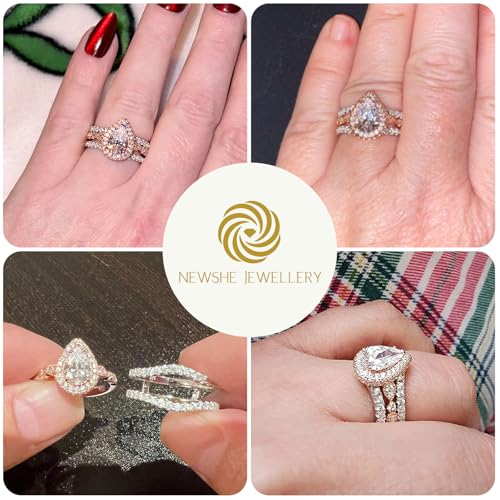 Newshe Jewellery Wedding Rings for Women Bridal Sets Sterling Silver Engagement Ring Enhancer Pear Cubic Zirconia Anniversary Promise Band Size - color: Cubic Zirconia-18k Rose Gold Plated