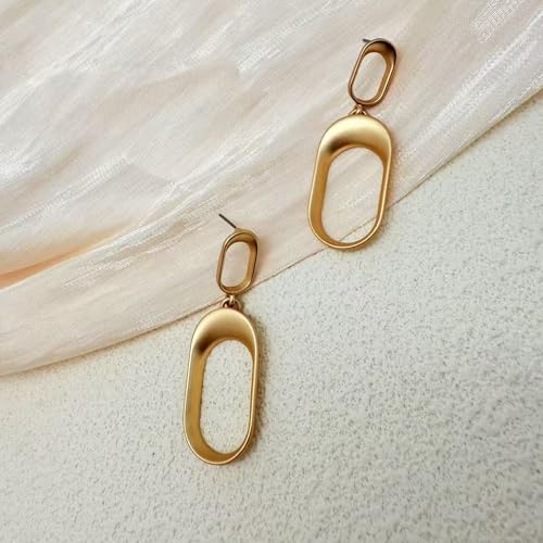 Stud Earrings for Women 14k Gold Plated Geometric Dangle Earrings Lightweight Minimalist Handmade Hammered Texture Oval Disc Drop Double-layer Big Hoop Dangle Earrings for Women - color: Double Hoop Link