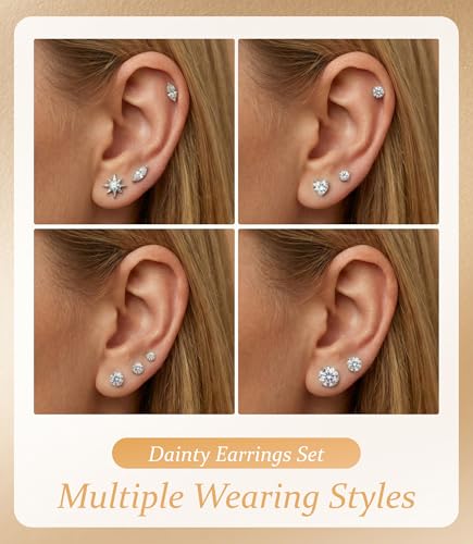 Incaton Hypoallergenic Flat Back Earrings for Women Silver 14K Gold Plated Surgical Stainless Steel Stud Earrings Cubic Zirconia Cartilage Studs Earrings For Multiple Piercing Sensitive Ears - color: SILVER