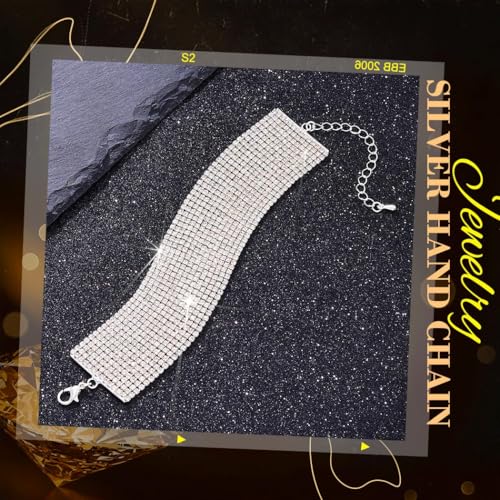 ACEDRE Rhinestone Bracelet Silver Bling Diamond Rows Chain Bracelets Jewelry for Women