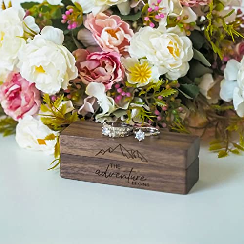 Engraved Flip Wooden 2 Ring box for wedding -Rustic Vintage Solid Wood rectangle Jewelry Storage Box
