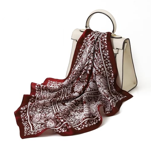 STARWHISPER 100% Pure Mulberry Silk Square Scarf-27''x27 Lightweight Hair Scarves Headscarf Night Sleeping with Gift Packed - color: Burgundy Paisley
