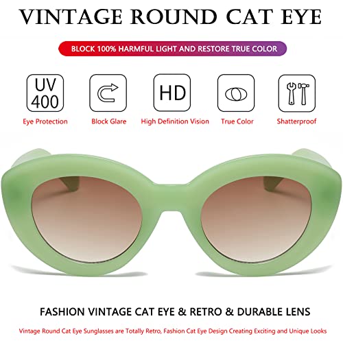 AIEYEZO Oversized Cat Eye Sunglasses for Women Cute Oval Thick Frame Cateye Sun Glasses Chic Retro Style Shades - color: 2 Set (Green + Purple)