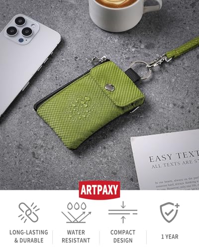 Artpaxy Minimalist Wallet For Mens Womens, Keychain RFID Blocking Zipper Small Wallet with ID Window 2 Lanyards,Water Resistant Travel Cash Card Coin Case Boys Girls - color: Lime green, style: Casual