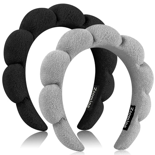 Ztomine Spa Headbands for Washing Face or Facial, Set of 2 Skincare Headbands, Terry Cloth Headband Wash Combo Pack - Puffy Makeup Washing, Mask, Skin Treatment - color: Black + Gray
