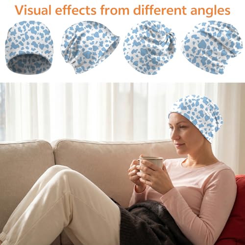 Chemo Caps Slouchy Beanie Hat Stretch Cancer Head Wraps Turban Sleep Headwear Scarf for Women Girls Men - color: I-11-blue Cow