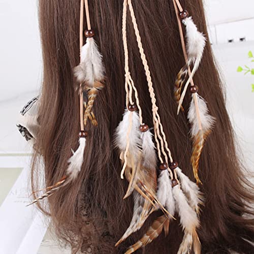 WLBON Halloween Boho Feather Headband Hippie Indian Hair Hoops Bands Tassel Bohemian Headpiece Hairband Women Christmas Wedding Holiday Festival Masquerade Cosplay Dress Up Birthday Party Accessories - color: White Tone
