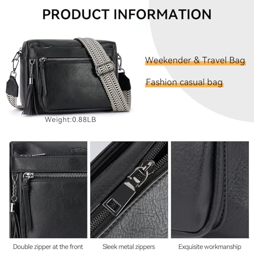 MEITRUE Crossbody Bags for Women, Vegan Leather Crossbody Purse Trendy Multi Pockets Shoulder Handbag with Tassel - color: 05-black