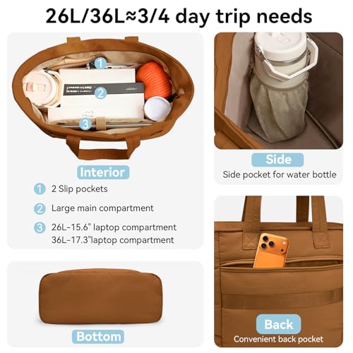 Puffer Tote Bag with Pouch, Women's Lightweight Quilted Shoulder Bag, 15.6"/17.3 Laptop Travel Weekender for Work & Nurses - color: Brown, size: Medium