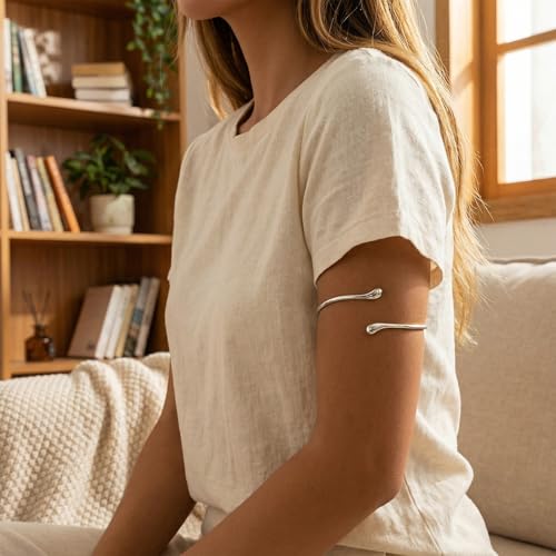 Long tiantian Arm Cuff Gold Bangles Cuff Bracelets Adjustable Upper Arm Jewelry for Women Beach Jewelry Trendy Stuff Gifts - color: Silver Arm Cuff