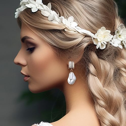 Fashion Pearl Drop Earrings for Women With Crystal - Rhinestone Statement Earrings with Pearl Dangling Studs - Large White Baroque Pearl Earrings for Bridesmaid Wedding Party Birthday Holiday - color: Clear