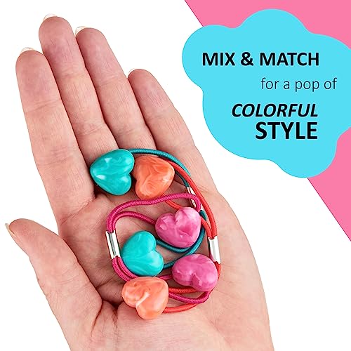 Expressions 24 Count Heart-Shaped Bright Multicolored Twin Bead Ponytail Hair Elastics Collection - Hair Ties for Girls, Hair Accessories for Kids, Hair Ties for Toddler Girls, Ball Ponytail Holders | Fun Hair Ties & Ball Holders for Girls, Kids & Toddler