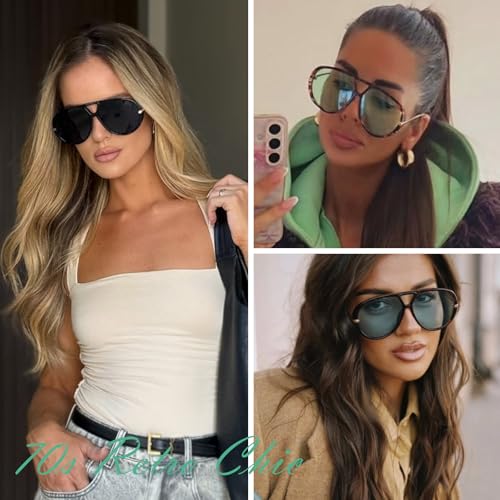 GRFISIA Retro Oversized Aviator Sunglasses for Women Men Metal 70s Aviators 2026 Fashion Shades for Beach Vacation UV400 - color: (3pcs) Black/Gray+tortoise/Green+tortoise/Blue