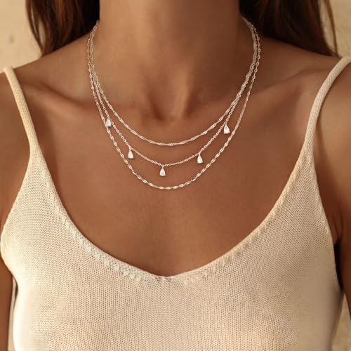 Layered Necklaces For Women,Dainty Gold Plated Necklace Stack Prom Layering Necklaces For Women Trendy Chain Cross Choker Necklace Set Fashion Accessories - color: 3set-1-sl