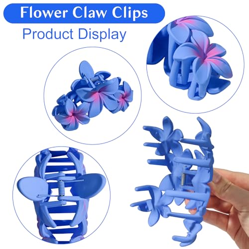 4PCS Plumeria Hair Clips for Thick Hair - Large Hawaiian Claw Clips with Strong Hold and Non-Slip Grip (Colorful) - color: Multi-colored-A