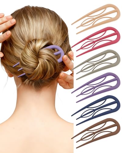 French Hair Pin for Women - U-Shaped Hair Fork for Updos, Chignons & French Twists, Durable Acrylic, Secure & Elegant Styling for All Hair Types (Dark 6 Colors (Matte)) - color: Dark 6 Colors (Matte)