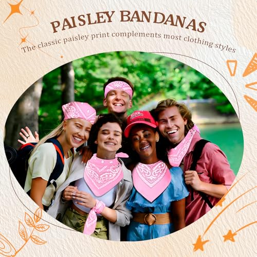 50 Pcs Bandanas Bulk Large Bandana Headband Paisley Cowboy Bandana Scarf Handkerchief for Women Men - color: Pink