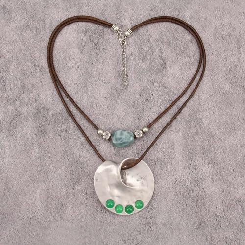GelConnie Boho Necklaces for Women Cowgirl Necklace Stone Leather Cord Pendant Necklaces With Beads Long vintage Layered Choker Necklace - style: Green Boho Necklace
