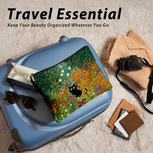 Cute Cat Makeup Bag, Kitty Cosmetic Zipper Travel Toiletry Bag for Traveling Women, Cute Black Cat Gifts for Women & Teen Girls, Cats Gifts Lovers - color: 02-Cat(08)