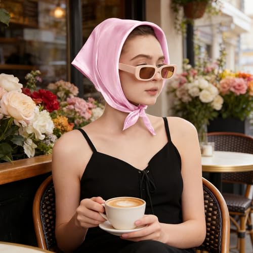 American Trends Women Silk Feeling Scarf Satin Head Scarves Square Wrap Neck Scarf Lightweight Silk Like Bandana - color: Z 2 Pack Pink